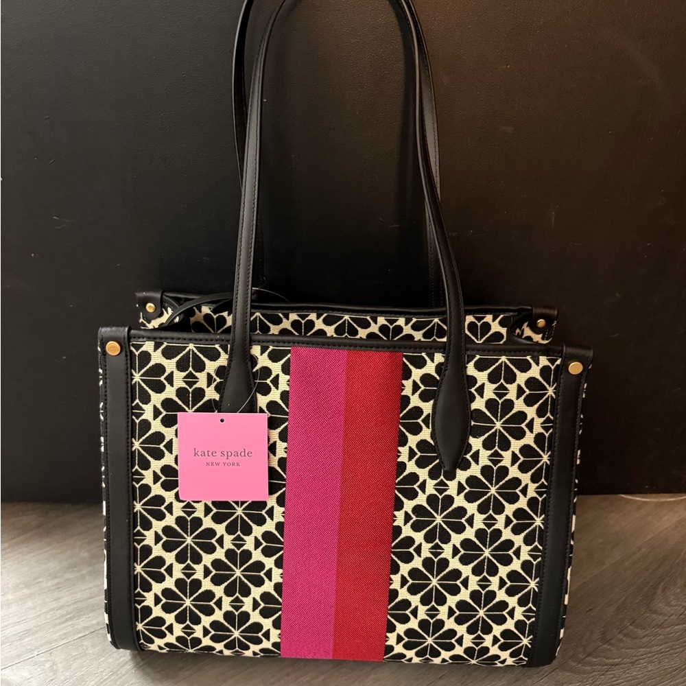 Kate Spade Black and Cream Tote with Pink Stripe NWT